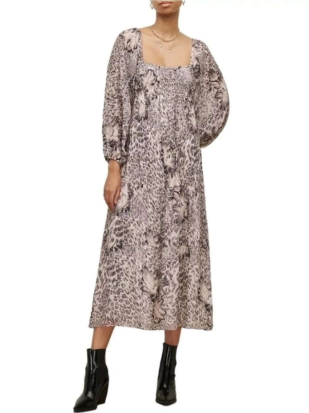 AllSaints NWT Amara Laertes Dress Ecru White Sheer Animal Print US 10
